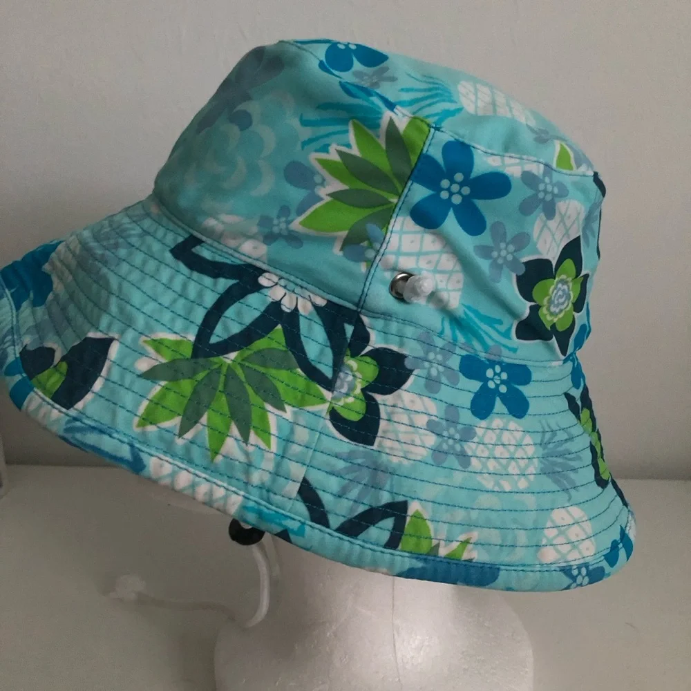 Tuga Girls Floral Blue UPF 50 Sun Bucket Hat with Chin Strap